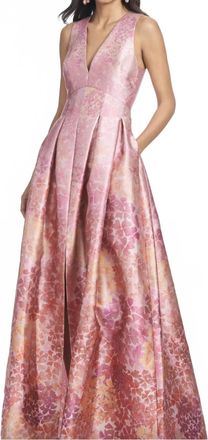 Sachin & Babi Brooke Floral Mikado V-Neck Ball Gown In Light Pink