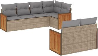 vidaXL Vidaxl - Set Sof&aacute;s De Jard&iacute;n 7 Piezas Y Cojines Rat&aacute;n Sint&eacute;tico Beige