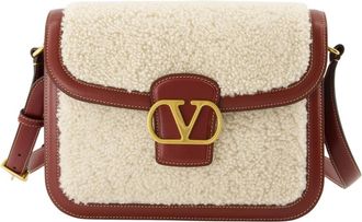 Valentino Garavani Bordeaux Leren en Wollen Tas - Dames - Schoudertassen - Beige - ONE Size - Wol - Tassen