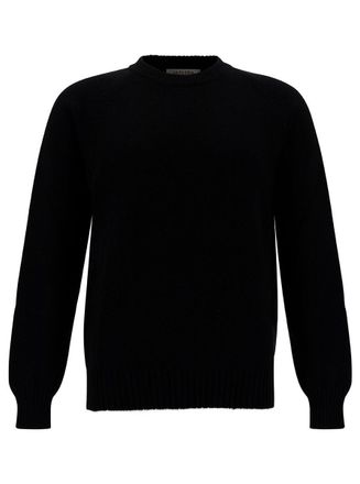 La Fileria Black Crewneck Sweater With Ribbed Trims In Cashmere And Wool Man