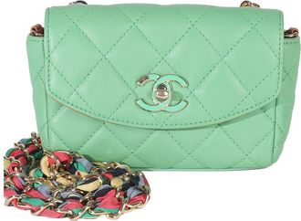 Chanel Green Quilted Leather Ribbon Chain Mini Flap Bag (Authentic Pre-Loved)
