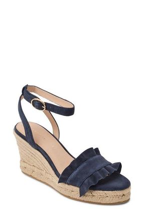 Jack Rogers Rozette Ruffle Espadrille Ankle Strap Platform Wedge Sandal in Midnite at Nordstrom, Size 5.5