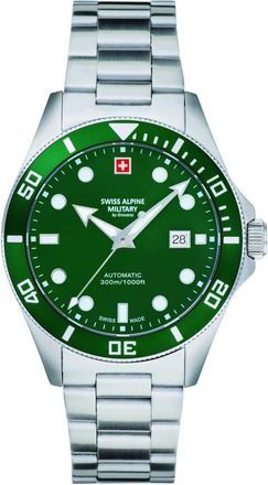 Swiss Alpine Military Herenhorloge 7095.2134 Automatisch Datumvenster Armband Roestvrij Staal - Heren - Horloges - Groen - ONE Size - Accessoires
