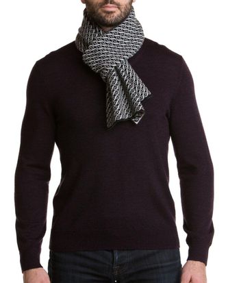 Portolano Black & White Wool-Blend Printed Scarf