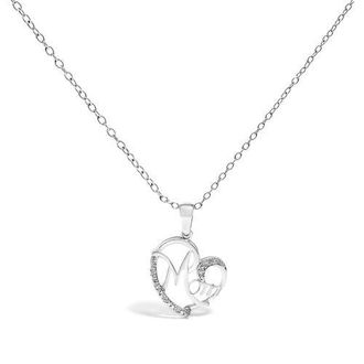 House of Brilliance Silver Cursive Mom Heart Diamond Accent Pendant Necklace in White at Nordstrom