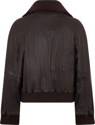Pinko Sheep Leather with Knit Inserts Leather Jacket - Brown