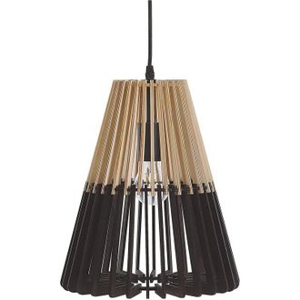 Beliani Beliani - Pendant Lamp Light Wood with Black mdf Openwork Cage Shade Cavalla