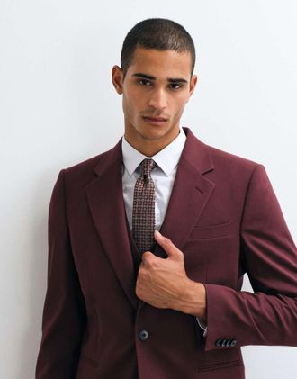 Asos Giacca da abito slim bordeaux-Rosso