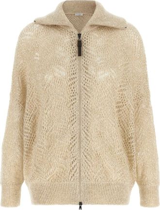 Brunello Cucinelli C&aacute;rdigan Deslumbrante con Motivo de Hojas Abstractas - Knitwear - Mujer - Beige - L