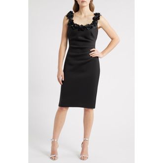 Eliza J Flower Embellished Scoop Neck Minidress in Black at Nordstrom, Size 12