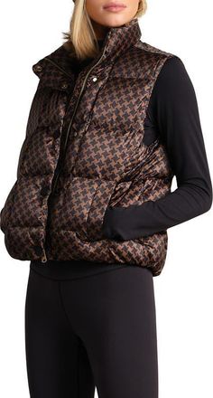 Rhone Water Repellent Houndstooth Check 650 Fill Power Down Vest in Chestnut Brown Houndstooth at Nordstrom, Size Medium