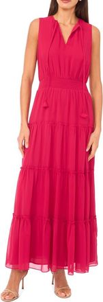 1.State Tie Neck Sleeveless Tiered Maxi Dress in Magenta at Nordstrom Rack, Size Xx-Small