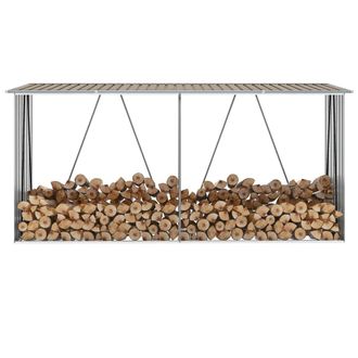 vidaXL Casetilla Para Le&ntilde;a Acero Galvanizado Marr&oacute;n 330x84x152 Cm Vidaxl