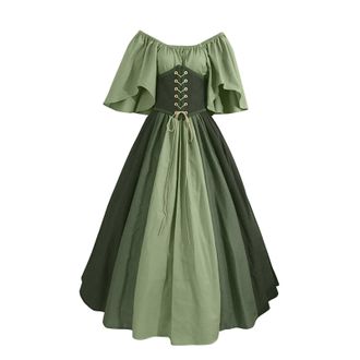 Generic Victorian Dress Gothic Medieval Dress Women A-Line Maxi Ladies Vintage Corset Dresses With Flared Skirt & Chiffon Sleeves, Victorian Court Dressing Go