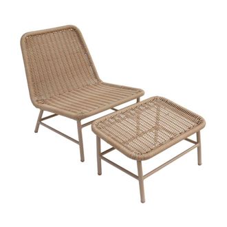 Sweeek Sill&oacute;n relax y reposapi&eacute;s de aluminio y cuerda, beige
