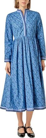 English Factory Stripe Trim Long Sleeve Midi Dress in Navy at Nordstrom, Size X-Large