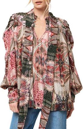 Ciebon Lynn Metallic Stripe Tie-Neck Top in Red Multi at Nordstrom Rack, Size X-Small