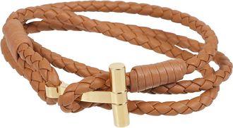 Tom Ford Braided Leather T Bracelet - Heren - Armbanden - Bruin - L - Leer - Accessoires