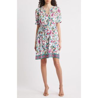 Julia Jordan Floral Print Short Sleeve Dress in White Multi at Nordstrom Rack, Size X-Small