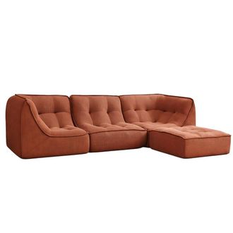 Oviala Sof&aacute; modular con otomana tela 260 x 165 x 70 cm 3 plazas terracota