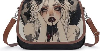 Generic Devilish Woman Evil Gothic Leather Crossbody Bags for Women Messenger Handbag Purse Shoulder Bag