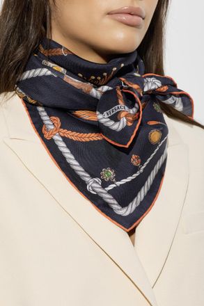 Versace Silk Scarf With Print, Unisex, Navy Blue
