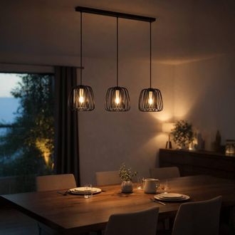 Eglo Eglo Floresta Wireframe Steel & Vaporised Glass Modern Triple Pendant Black