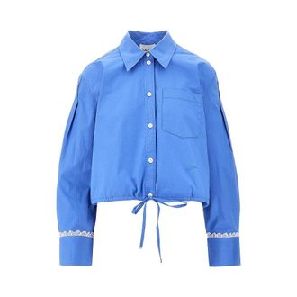 Ganni Poplin shirt with logo embroidery Woman 36