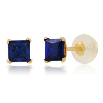 MAX + STONE 14k Yellow or White Gold 4mm Square Princess Cut Gemstone Stud Earrings