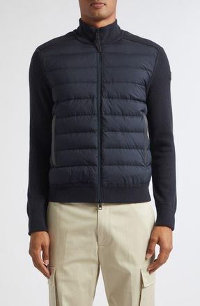 Moncler Wool & Cashmere Blend Quilted Zip-Up Cardigan in Obsidian Blue at Nordstrom, Size Xx-Large