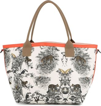 Herm&egrave;s Petit H Green Ivory Canvas Handbag Tote Bag (Pre-Owned)