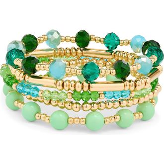 Nordstrom Rack Assorted 5-Pack Stretch Bracelets in Green- Gold at Nordstrom Rack