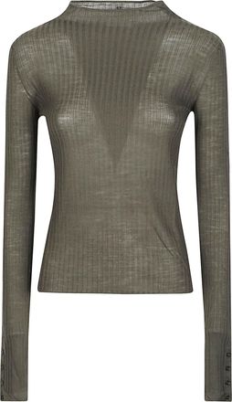 Patrizia Pepe Long Sleeve Turtle Neck Fitted Ribbed Wool Turtleneck