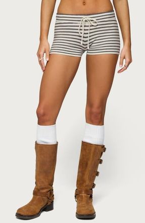 Edikted Lillian Stripe Knit Shorts in Cream at Nordstrom, Size X-Large