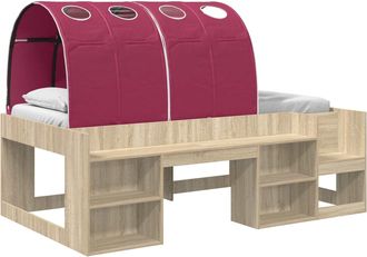 vidaXL Cama Con T&uacute;nel 3 Uds. Roble Sonoma Y Rojo Madera De Ingenier&iacute;a Vidaxl