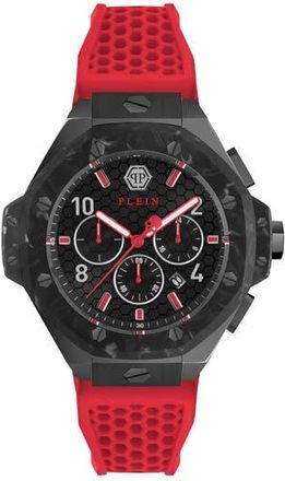 Philipp Plein Three Hand Quartz Chronograph Silicone Strap Watch, 46mm in Black at Nordstrom Rack