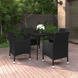 vidaXL Vidaxl - Set Comedor De Jard&iacute;n 5 Pzas Y Cojines Rat&aacute;n Sint&eacute;tico Y Vidrio