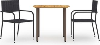 vidaXL Juego De Comedor Para Jard&iacute;n 3 Piezas Rat&aacute;n Sint&eacute;tico Negro Vidaxl