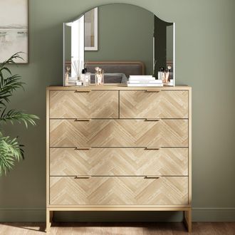 VonHaus Ducie 5 Drawer Herringbone Design Bedroom Chest of Drawers in Natural | Size: 1 Pack