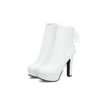 Generic Womens Ankle Boots with Side Zipper & Chunky Heel - Platform Sole, for Fall and Winter Wear,White,6.5 UK