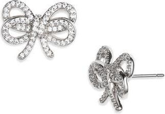 Kate Spade New York bow meets girl pav&eacute; stud earrings in Clear/Silver. at Nordstrom Rack