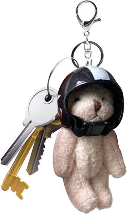 Generic Cute Bear Keychain | Bear Plush Bag Charm with Helmet,Stylish Pendant, Animal Keyring for Women Travel Schoolbag Wallet Backpack Decoration