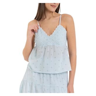 Kocca Sleeveless Tops, female, Blue, Size: XS Broderie Anglaise Cotton Top