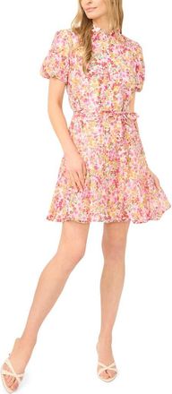 CeCe by Cynthia Steffe Floral Print Tie Waist Minidress in New Ivory at Nordstrom, Size X-Large