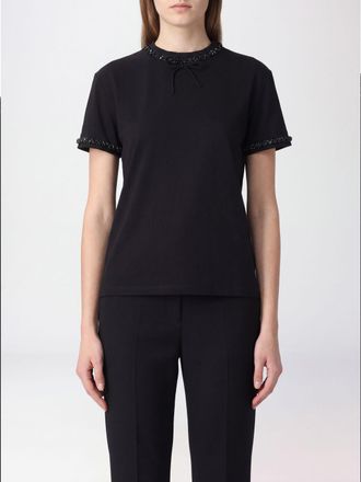 Twinset Cotton Short-Sleeved T-shirt with Bow Application on the Neck