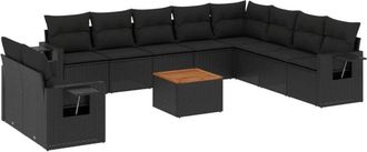 vidaXL Set De Sof&aacute;s De Jard&iacute;n 11 Pzas Y Cojines Rat&aacute;n Sint&eacute;tico Negro Vidaxl