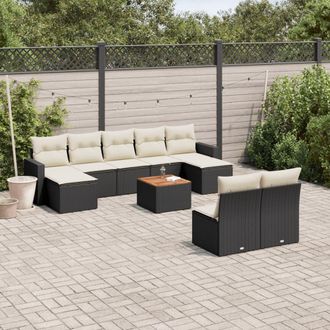 vidaXL Vidaxl - Set De Sof&aacute;s De Jard&iacute;n 10 Pzas Cojines Rat&aacute;n Sint&eacute;tico Negro