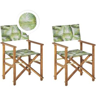 Beliani Beliani - Set di 2 Sedie da regista per Giardino in Legno chiaro grigio foglie di palma verde Cine