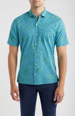 Tori Richard Chelonian Short Sleeve Cotton Button Up Shirt in Nile at Nordstrom, Size Xx-Large