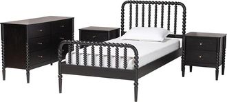 Baxton Studio Lucera Mid-Century Full Size 4Pc Bobbin Bedroom Set